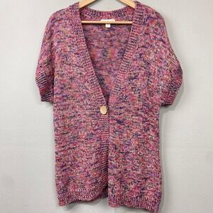 Coldwater Creek Sweater Knit Cardigan‎ Sz L Pink Marled Button Cottagecore Artsy